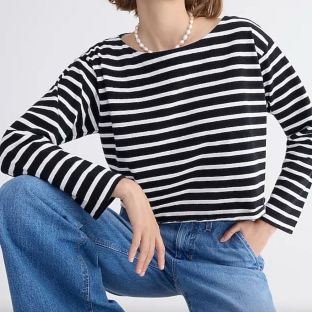 J. Crew Striped Boatneck Crop T-Shirt Top Size M Medium